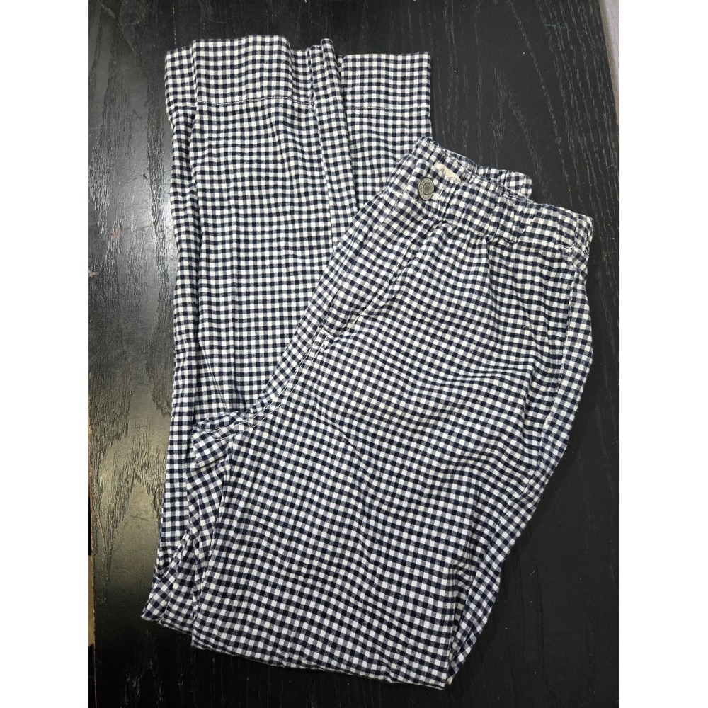 John Galt Gingham Check High Waisted Straight Leg Pants Navy White OS